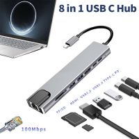 YUANFENGGIA อะลูมินัมอัลลอย4K 30Hz ตัวอ่านบัตร TF ชนิด C ฮับ Dock Type C เป็น HDMI PD USB C Converter USB 3.0 Splitter อุปกรณ์คอมพิวเตอร์8 In 1แท่นวางมือถือ Type C อะแดปเตอร์ USB C HUB 8 In 1 1 USB ฮับ