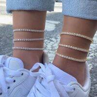 【CW】▼  3mm Cz Tennis Chain Anklet Foot Iced Out 2023 Leg Chains