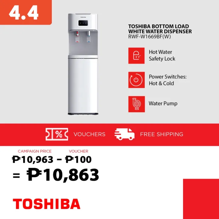 Toshiba White Bottom Load Water Dispenser with Cuppush Water