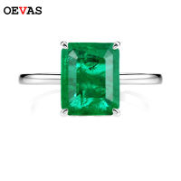 【2023】OEVAS Solid 925 Sterling Silver 6 Carat Emerald High Carbon Diamond Rings For Women Sparkling Engagement Party Fine Jewelry Gift