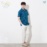 Men Casual Shirt เสื้อเชิ๊ตผู้ชาย ผ้าพิมพ์ลายกลิ่นอายแบบไทยผสมญี่ปุ่น เนื้อผ้านุ่มใส่สบายจากผ้า Cotton 100%