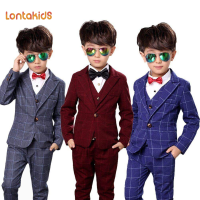 lontakids เด็กชายลายสก๊อตBlazerเสื้อกั๊กและกางเกงสุภาพบุรุษชุดเด็กอย่างเป็นทางการสวมใส่เด็กชุดสำหรับงานแต่งงานวันเกิด