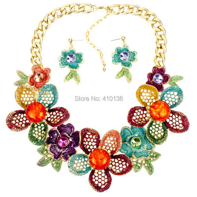 MS18065 Fashion Brand Jewelry Sets Flower Necklace Earring Set Purple Necklace High Quality Bridal Jewelry Party Gifts
