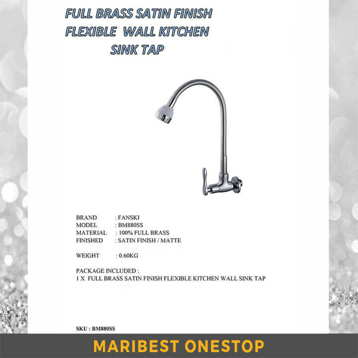 FULL BRASS SATIN FINISH FLEXIBLE WALL KITCHEN TAP Lazada