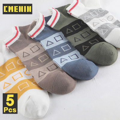 CMENIN MiiOW 5 Pairs ถุงเท้าผู้ชายผ้าฝ้ายปักลาย Antibacterial Mens Boat Sock แบรนด์แฟชั่นถุงเท้ากันลื่น MQL2B21091