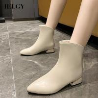 IELGY  Martin Boots หญิงสไตล์อังกฤษส้นหนาชี้ซิปหลัง