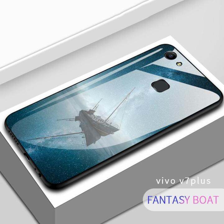 hontingaเคสโทรศัพท์vivo-v7-plus-เคสtpuป้องกันแข็งสีสดใสหรูหราลายท้องฟ้าที่เต็มไปด้วยดาวปลอกหุ้มกระจกนิรภัย