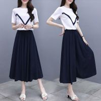 COD DSGERTRYTYIIO Womens Two-piece Pants Short Sleeve Top Pants Skirt Wide Leg Pants Casual Fashion Suit女装两件套裤短袖上衣裤裙阔腿裤休闲时尚套装