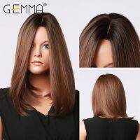 ชุดไฟเบอร์กันความร้อนคอสเพลย์ Gemma Ombre สีบลอนด์สีน้ำตาลสีดำวิกผมผู้หญิงผมปลอมตรงธรรมชาติ Mdeium ส่วนกลาง