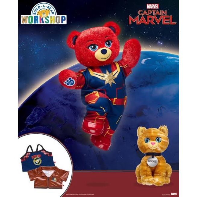 ตุ๊กตาหมีบิ้วอะแบร์-กัปตันมาเวล-ซุปเปอร์ฮีโร่-build-a-bear-workshop-สินค้ามือสองคุณภาพสูงนำเข้าอเมริกา