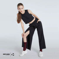 UNBOUND SECRECY TRACK PANTS กางเกงขายาวสีดำ กางเกงขาบาน ขาขวาผ่าหน้าติดกระดุมสแนปถอดได้ ซิปข้าง ผ้ารีไชเคิลจากขวดพลาสติก