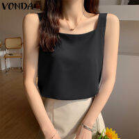 VONDA เสื้อลำลองสตรีปกสี่เหลี่ยมเรียบง่ายเสื้อเสื้อกล้ามแขนกุด (ลายดอกไม้เกาหลี)