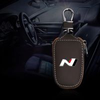 Leather Car Key Case for N LINE I30 I40 Sonata N Elantra New With Logo Key Cover Keychain Key Protector Car Accessories