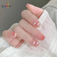 ชุดร้านทำเล็บเล็บปลอมขนาดเล็ก Blusher Pink Cloud Print Nail With Glitter For Daily Students Nail Decoration