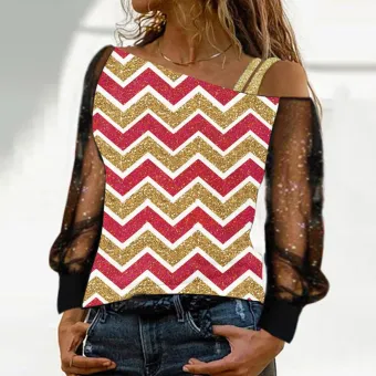  Camis Plus Cold Chiffon Asymmetric Shoulder Tops Tee