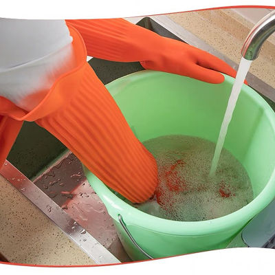 [Annabels] ร้าน Cici ถุงมือปัดฝุ่นล้างจานในครัวเรือนที่อบอุ่นกันน้ำได้ถุงมือยางแบบยาวห้องครัว