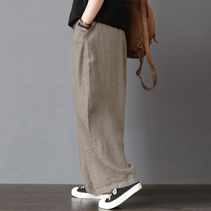 stujzyกางเกงสำหรับผู้หญิงผู้หญิงผ้าฝ้ายและกางเกงผ้าลินินกางเกงขากว้างสบายๆ-s-5xl