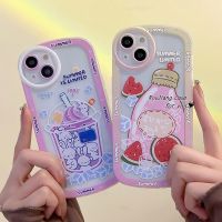 RouJiang เคสสำหรับ iPhone 15 14 13 12 11 Pro Max X Xr Xs Max 7 8 Plus SE 2020เคสโทรศัพท์ชานมรูปการ์ตูนเครื่องดื่มเย็นๆน่ารัก