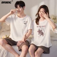 New Summer Fashion Couple Kawaii Bear Printing Pajamas Soft Cotton His and Hers Leisure Homewear Men and Women Matching Pijamas