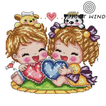 16ct 14CT Canvas Angels and Girls Cute Children Kids Cross Stitch Kits Art  Crafts Embroidery DIY