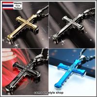 สร้อยคอไม้กางเขน ประดับคริสตัล พร้อมสร้อยคอ สร้อยคอผู้ชาย Male Crystal Cross Pendant Jesus Necklace Chain Fashion