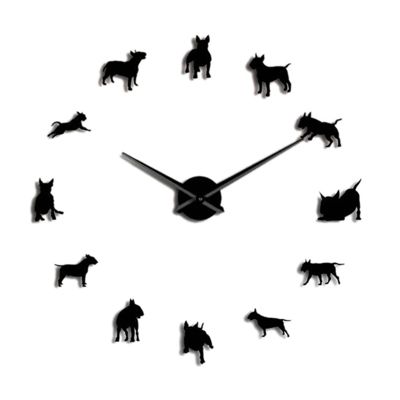 Bull Terrier Dog Wall Art Diy Large Wall Clock Dog Breed Pug Big Needle Clock Watch Pet Shop Decor Gift for Bull Terrier Lovers