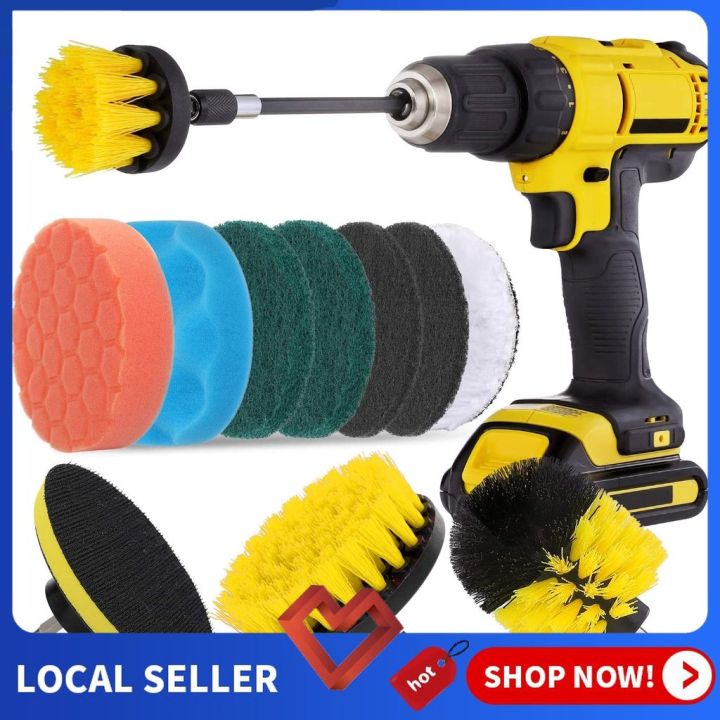 FREE SHIPPING】Drill Brush Set for Cleaning 12 PCS,Power Scrubber Drill  Brush Pad Sponge Kit with Extend Attachment