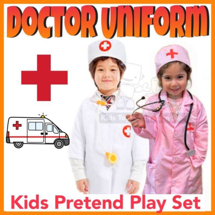 ️NEW🇲🇾READY STOCK🇲🇾Kids Pretend Play Doctor Uniform Dress Up Girl Boy Learning Clothes Free Size