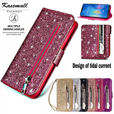Zipper Cases For P40 P30 P20 Pro Lite Mate 20 10 P Smart Y7 Y6s Prime Luxury Bling Glitter Leather Wallet Flip Card Cover