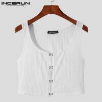 INCERUN เสื้อสเวตเตอร์แขนกุดสำหรับผู้ชาย,เสื้อกั๊กกล้ามเนื้อสำหรับใส่ไปคลับเสื้อครอปเสื้อยืด (เสื้อผ้าลำลอง) #2