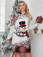 Autumn Womens Hoodies Dress Fashion New Hoody Christmas Print Pocket Pullover Casual Xmas Party Ladies Clothes Celebrate Blouse