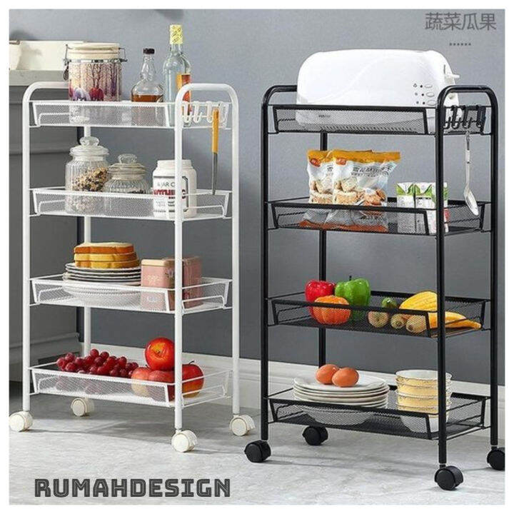 Rak Troli Rak Dapur Rak Serbaguna Hitam dan Putih Bahan Baja Karbon ...