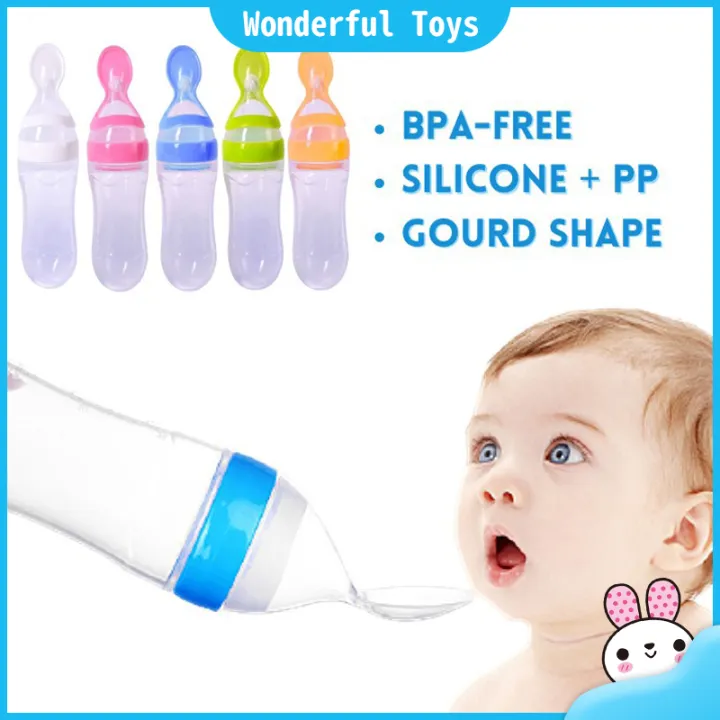 1pc Baby Feeding Spoon, Bottle Shaped Squeeze Spoon For Infants & Toddlers  Feeding, Silicone Food Feeder, Soft Feeding Tool For Milk And Cereal