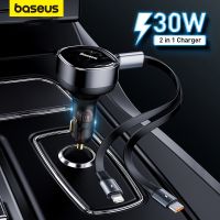 Baseus 2-in-1 Car Charger PD 20W Fast Charging Retractable Cable 30W 33W Quick Charging Phone Charger Type C For Xiaomi iPhone