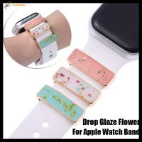 RUANEHAN สำหรับสร้อยข้อมือ iWatch เครื่องประดับ นาฬิกาอัจฉริยะ เสน่ห์โลหะตกแต่ง ดอกไม้เคลือบหล่น สำหรับสายนาฬิกา Apple แหวน