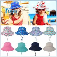 Summer Boys Girls Sun Cap ปีกกว้างหมวกกันน็อกรังสียูวีหมวกชายหาดสายคางปรับได้สายคล้องคอ 0-8 ปี