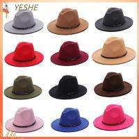 YESHE ผู้ชายผู้หญิง พร้อมหัวเข็มขัด ฤดูใบไม้ร่วงฤดูหนาว Outback Hat หมวกแจ๊สปานามา หมวก Fedora สักหลาด หมวกคาวบอย