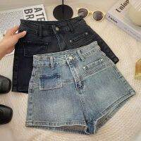 Celana Pendek Denim ย้อนยุคสำหรับเด็กผู้หญิงกางเกงขาม้าทรงหลวมเอวสูงสไตล์เกาหลีฤดูร้อน