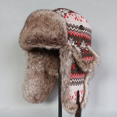 Winter Bomber Hat Women Russian Faux Fur Trapper Hat Men Ushanka Snow Cap with Earflaps