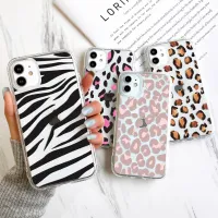 {L ปลอกอิเล็กทรอนิกส์} เคสลายเสือดาวสำหรับ iPhone 11 14 Pro Max 12 13 XR XS 7 8 Plus SE 3ม้าลายวัวนมลายฟันซิลิโคน