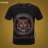 ที่มีคุณภาพสูงผู้ชาย Philipp Plein เพชรพิมพ์หัวเสือจดหมายผ้าฝ้ายแขนสั้นเสื้อยืด PP เสื้อเย็นประเดิม