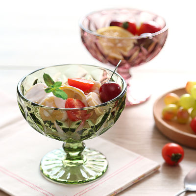 Salad Bowl Glass for Dessert Mill Shake Goblet Glass Embossed Ice Cream Cup European Creative Salad Plates 10 oz 300ml Home Used