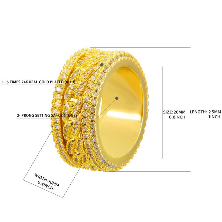 แหวนสีตัวอักษร-bule-สำหรับผู้ชายทองแดงแท้หมุนตรงกลางฮิปฮอปเครื่องประดับเทรนด์เสน่ห์เกาหลี2022