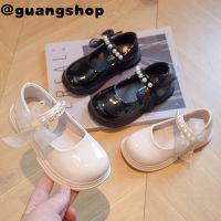 guangshop ชีฟองกุทัณฑ์สาวส่องแสงหนังรองเท้าแบนมุกสาย Velcro ป้องกันการลื่นนุ่มแต่เพียงผู้เดียว3-16ปีเด็กรองเท้า T22N08CC-90