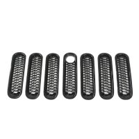 Front Grill Mesh Inserts Kit Honeycomb Clip-in Grille Guard Mesh Grille with Lock Hole for Wrangler JK 2007-2017