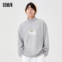 Semir ผู้ชายแฟชั่นเสื้อยืดจดหมายเย็นพิมพ์2022ฤดูหนาวใหม่ขนแกะที่อบอุ่นถักครึ่งคอสูงผู้ชายบนเสื้อผ้า