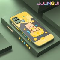 Jlingji เคสสำหรับ Infinix Hot 10S Hot 10S NFC Hot 10T เคสการ์ตูนชีสหมีมีน้ำค้างแข็งโปร่งใสบางๆเคสแข็งขอบสี่เหลี่ยมกันกระแทกลวดลายปลอกซิลิโคนเคสนิ่มสำหรับป้องกันคลุมทั้งหมด