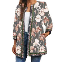 Cardigan Womens Autumn Winter  Vintage Ethnic Floral Printed Long Sleeve Tunic Jackets Ladies Loose Outerwear Chic Top Coat