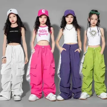 Kids Girls Cargo Pants Casual,Pure Color Trousers Hip Hop Dance