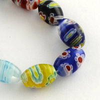 1Strand  Oval Handmade Millefiori Glass Beads Strands Mixed Color 14-15x10mm Hole: 1mm about 27pcs/strand 14.9 inch